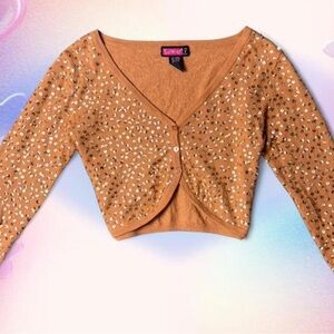 Say WHAT KNIT CROP Gold Cardigan with Sequin Details